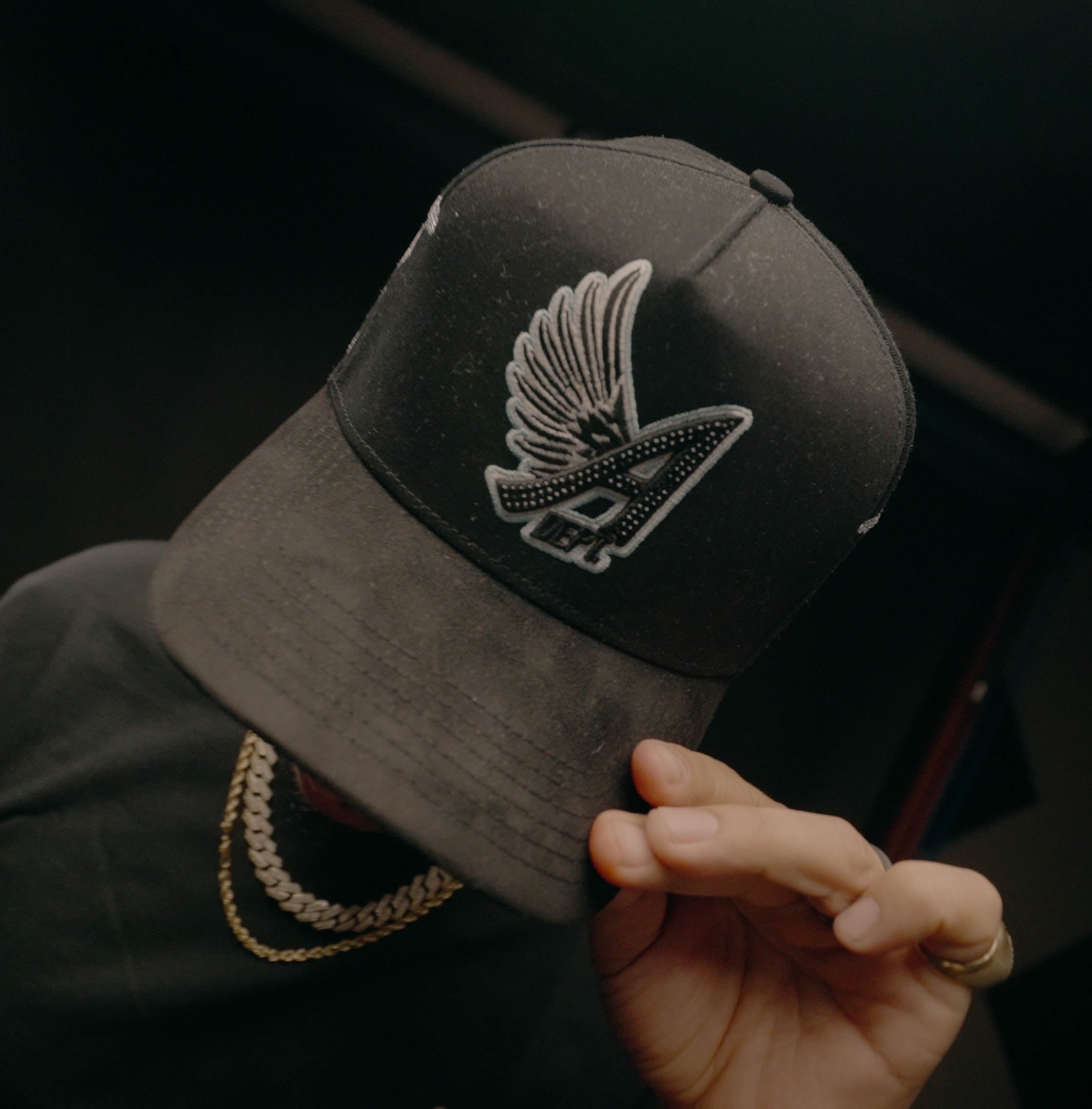 Fallen Angel Rhinestone Snapback- Black